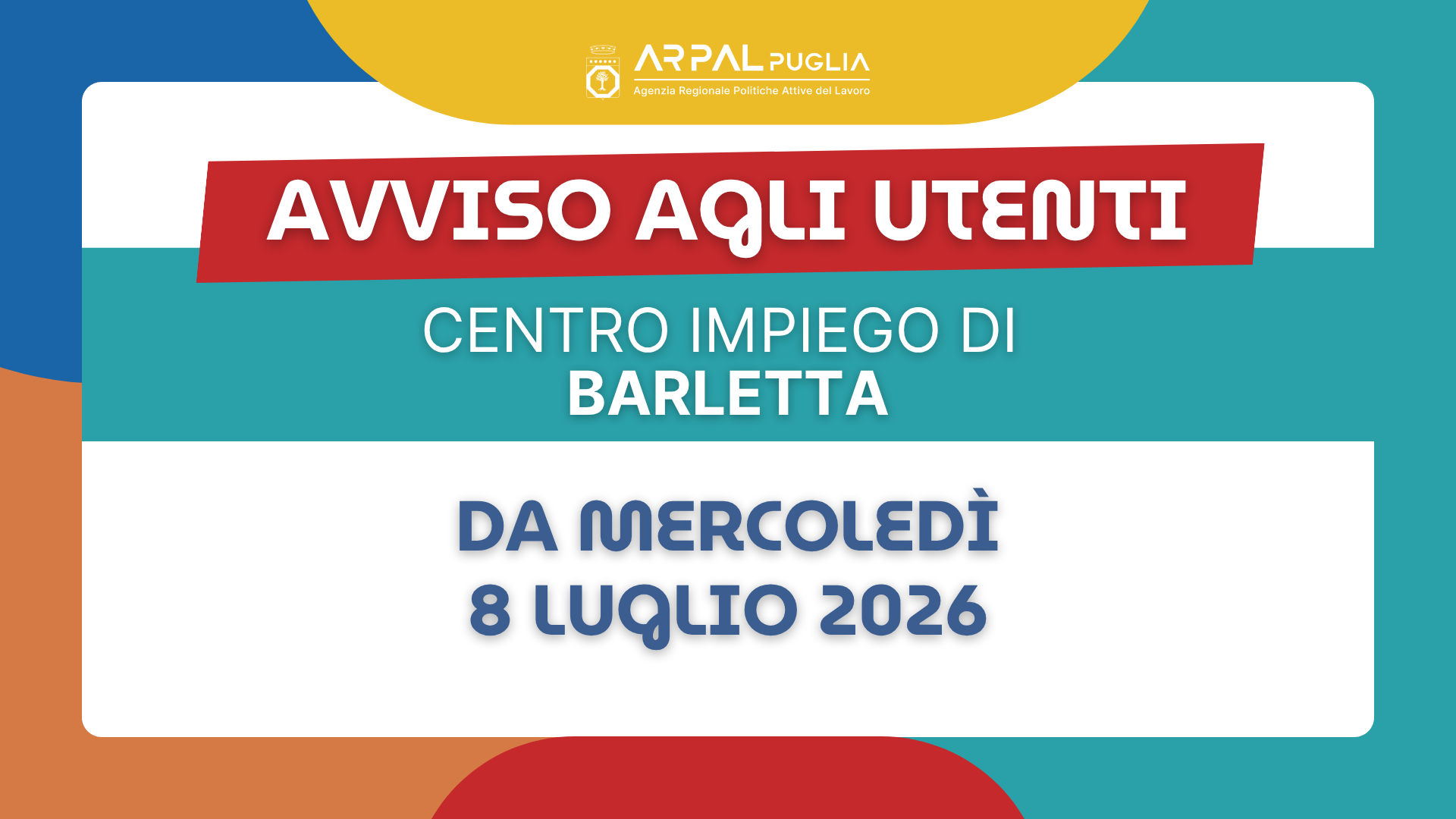 Centro per l'impiego di Barletta: sospensione servizi presso la sede in via Pizzetti 24